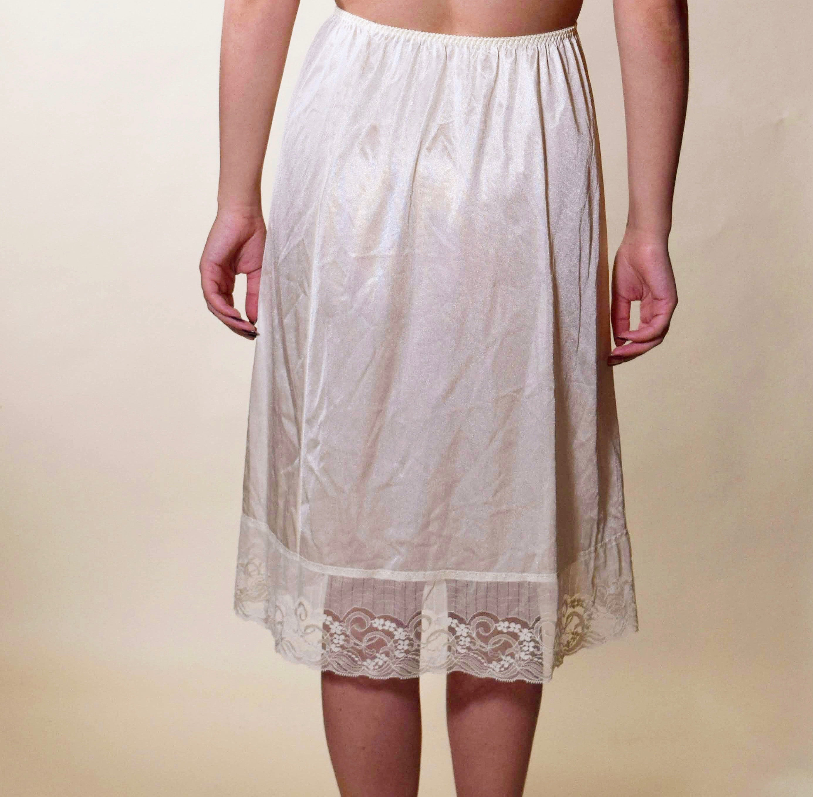 Authentic vintage 1950s Half slip off white nylon lace slip skirt women
