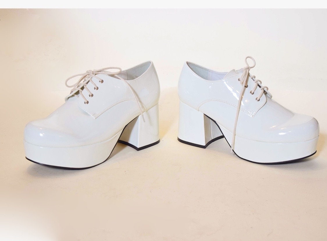 Vintage retro White lace up platform chunky heel disco costume shoes