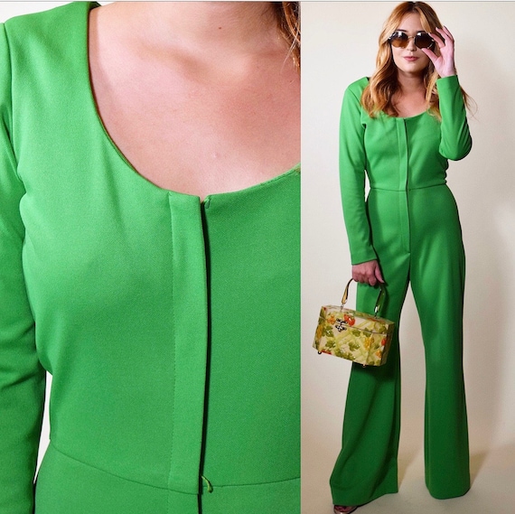 1960s RARE green Alfred Shaheen zip up front wide
