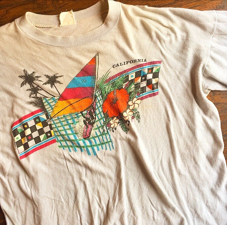 RESERVED Vintage 1980's California beach surf floral patterned graphic