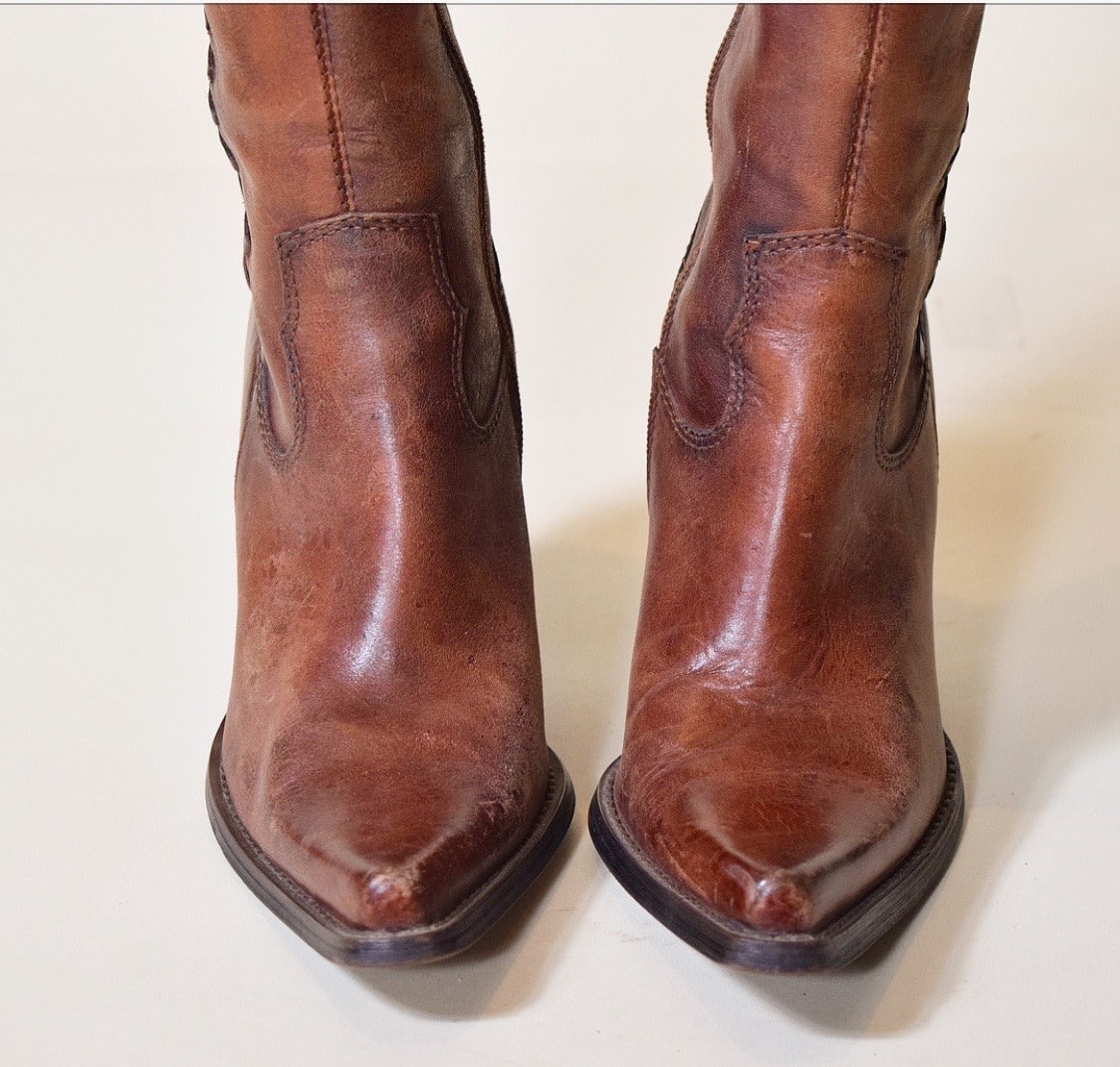 Vintage Steve Madden brown leather Saloon boots/side zip up/cowboy ...