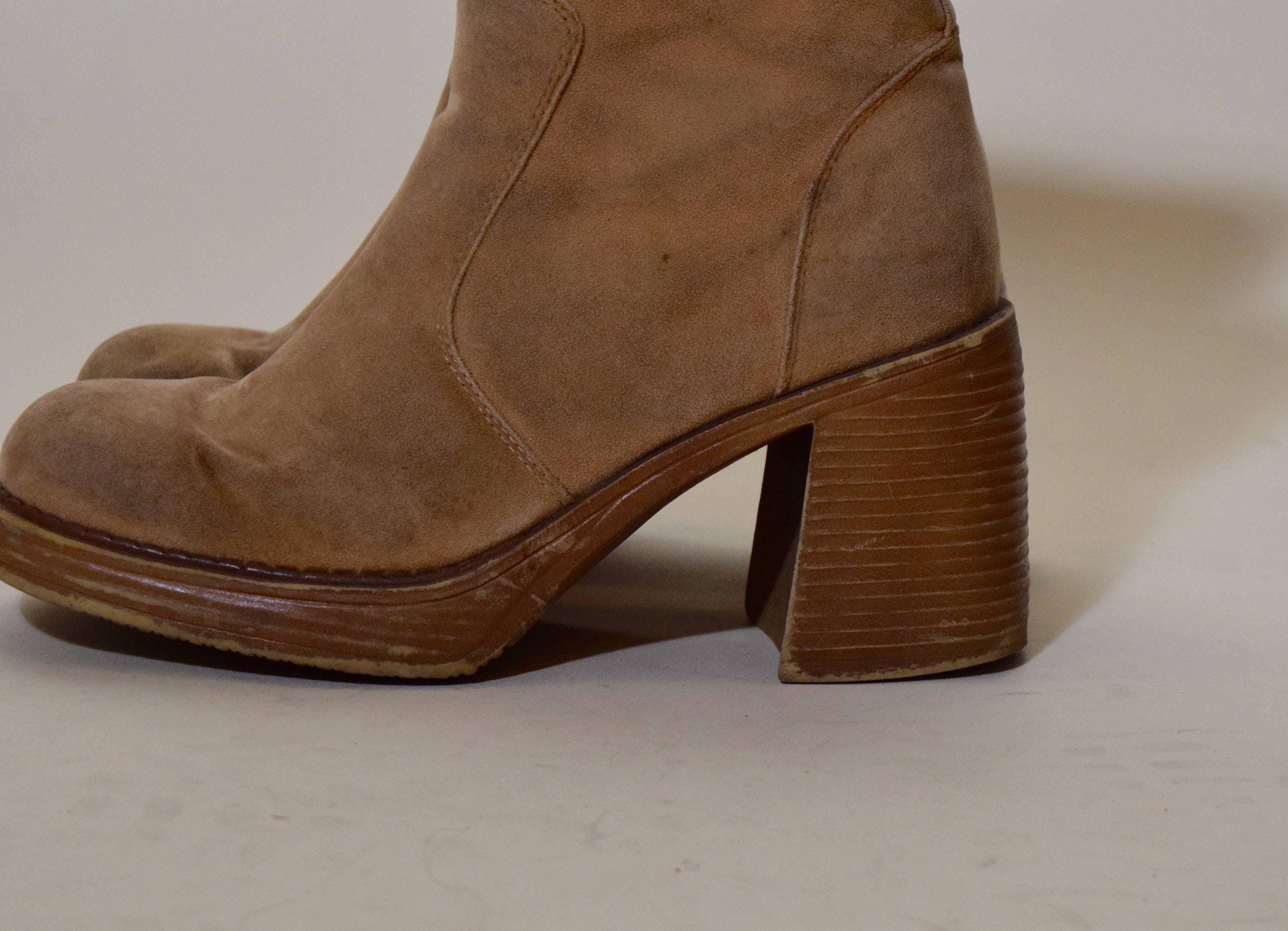 Authentic vintage classic platform tan chunky 3 heel rocker boots women