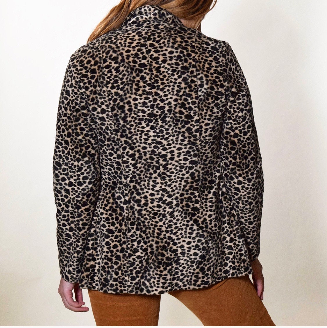 Vintage fitted leopard print button down blazer women's XS-S