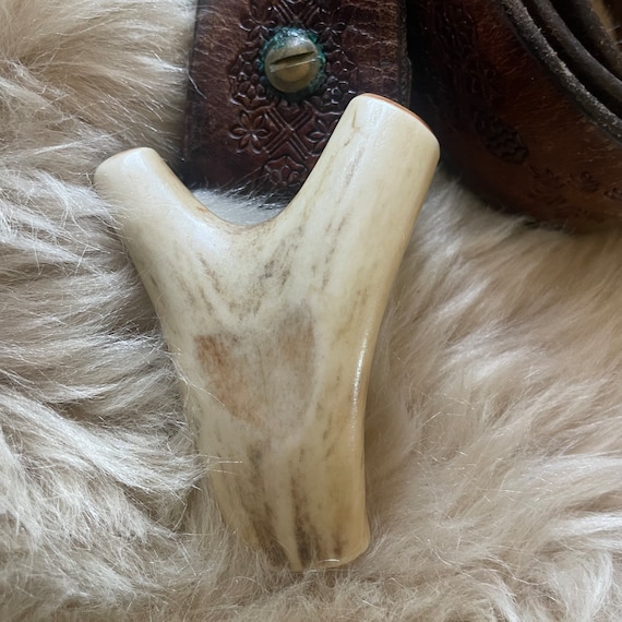 Rare antler belt buckle and vintage hand tooled b… - image 1