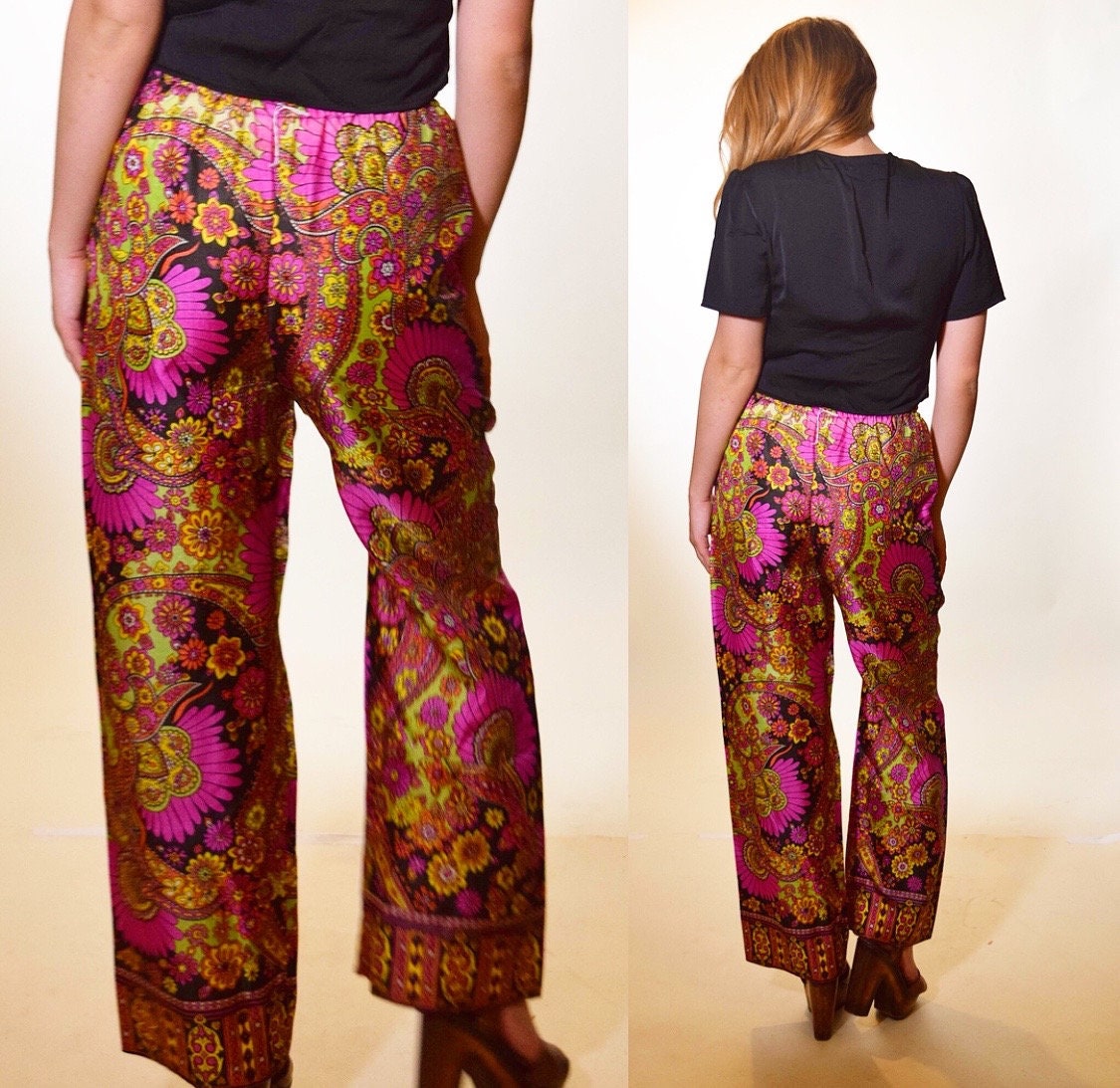 1960s authentic vintage RARE psychedelic high waisted lounge flared ...