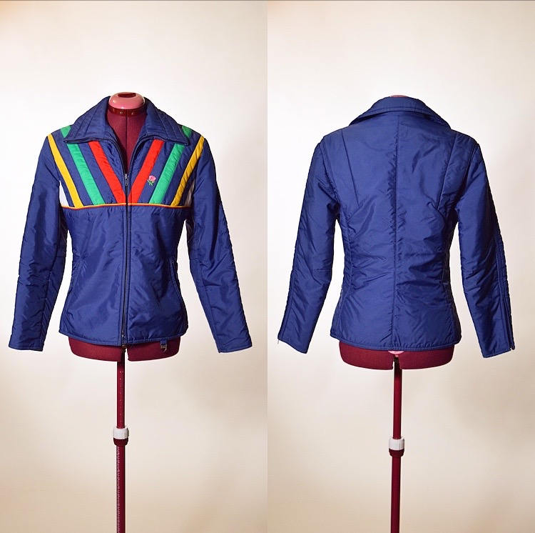 Vintage 1970's Ski Jacket - SKYR blue rainbow striped - women's size  small/xs