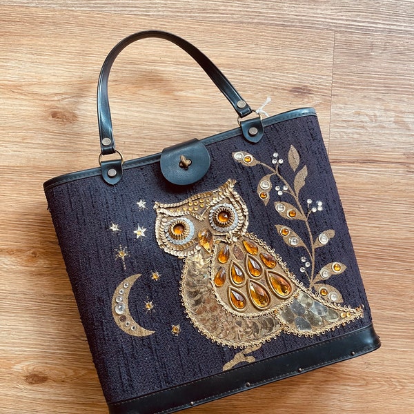 Rare vintage 1960s Enid Collins inspired purse bejeweled owl