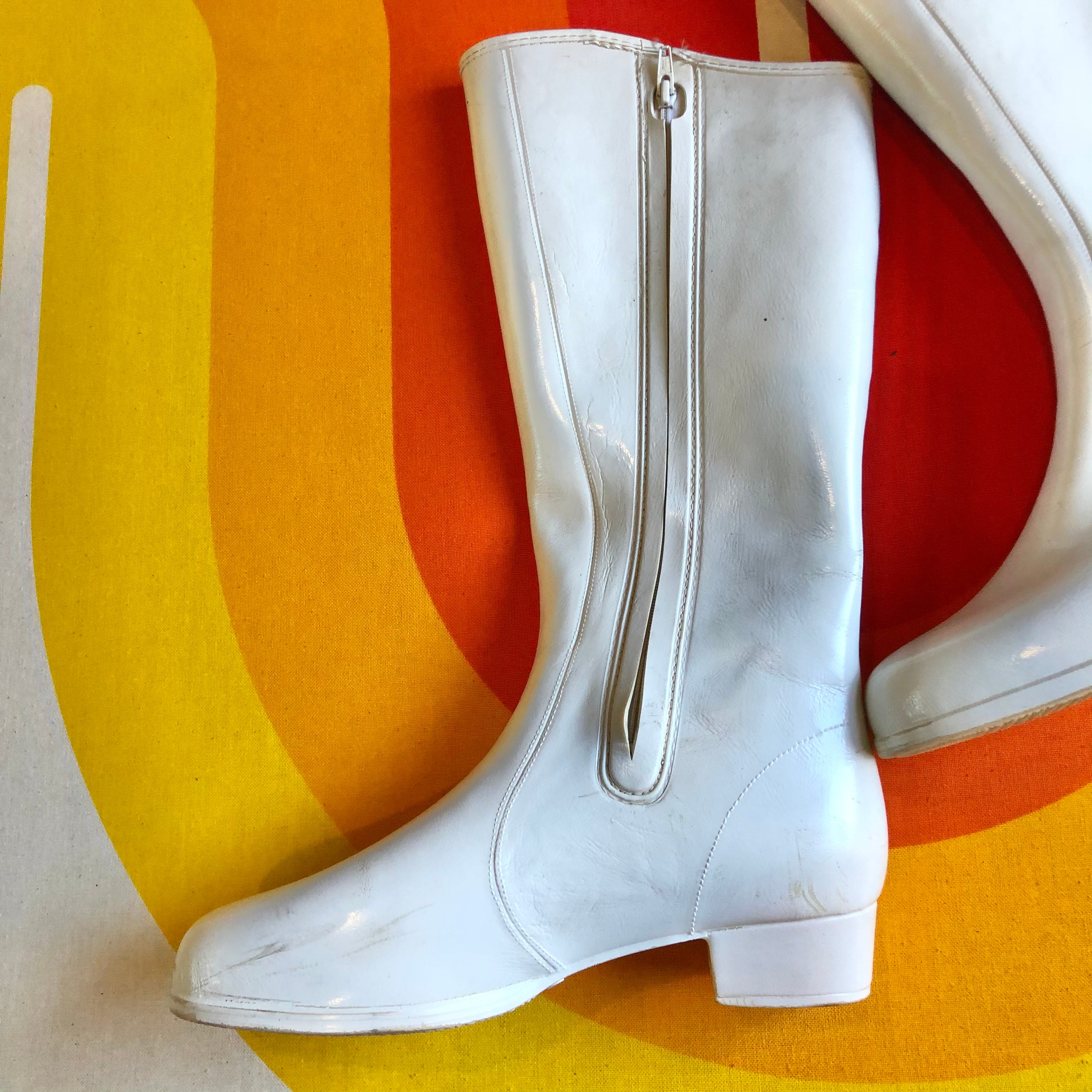 1970s Authentic vintage white rubber high rain boots women's US size 9