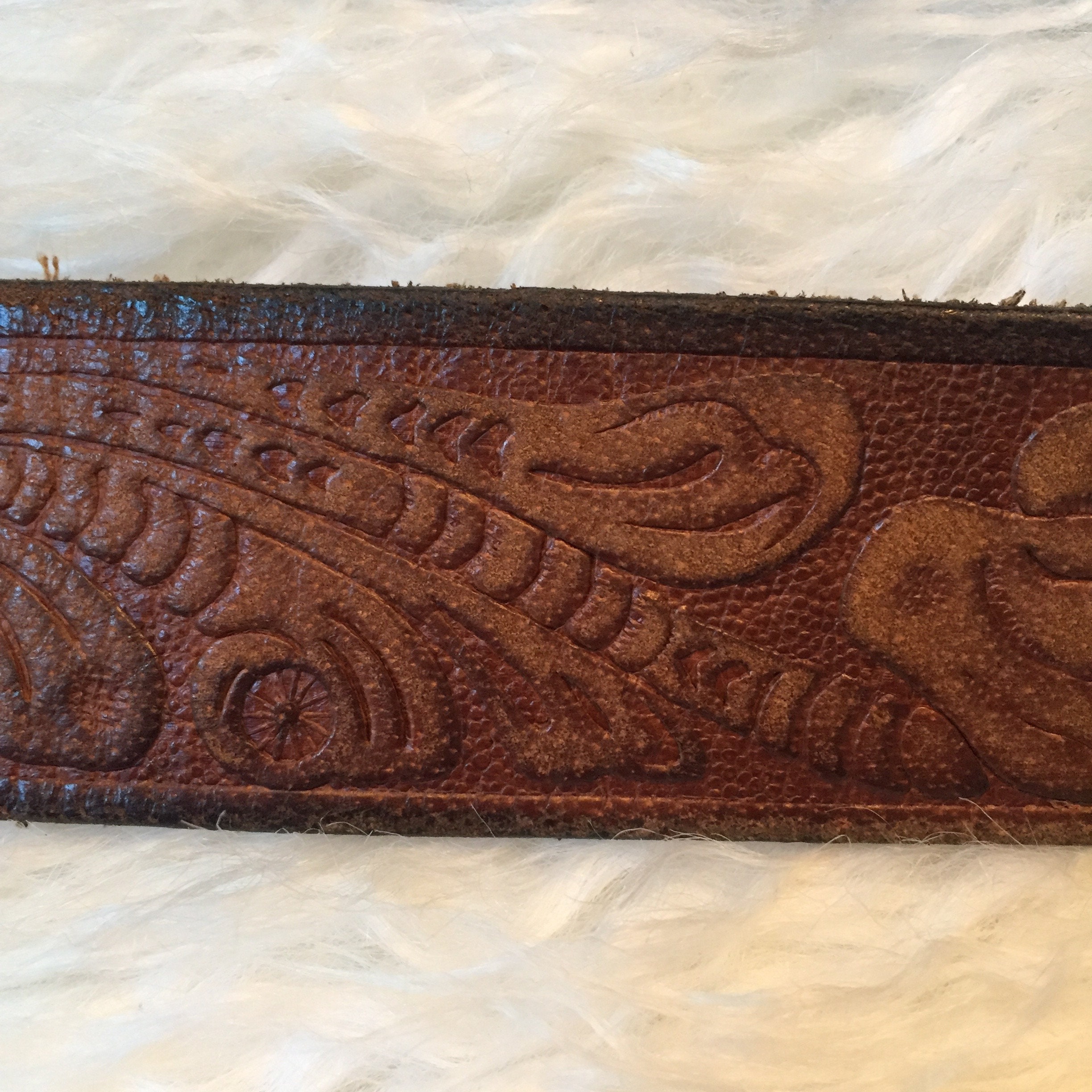 1970's authentic vintage hand tooled leather brown belt with floral ...