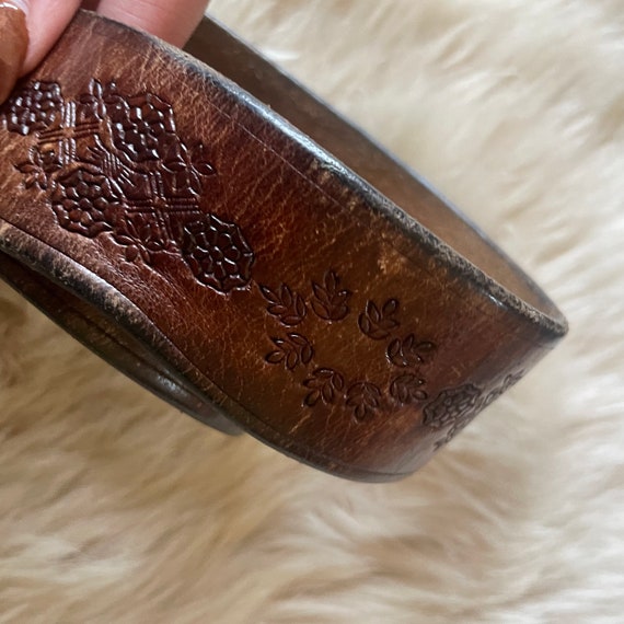 Rare antler belt buckle and vintage hand tooled b… - image 2