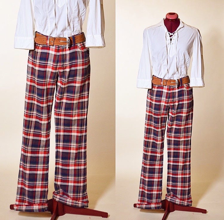 1960's plaid/checkered vintage hippie retro bell bottom trousers/pants ...