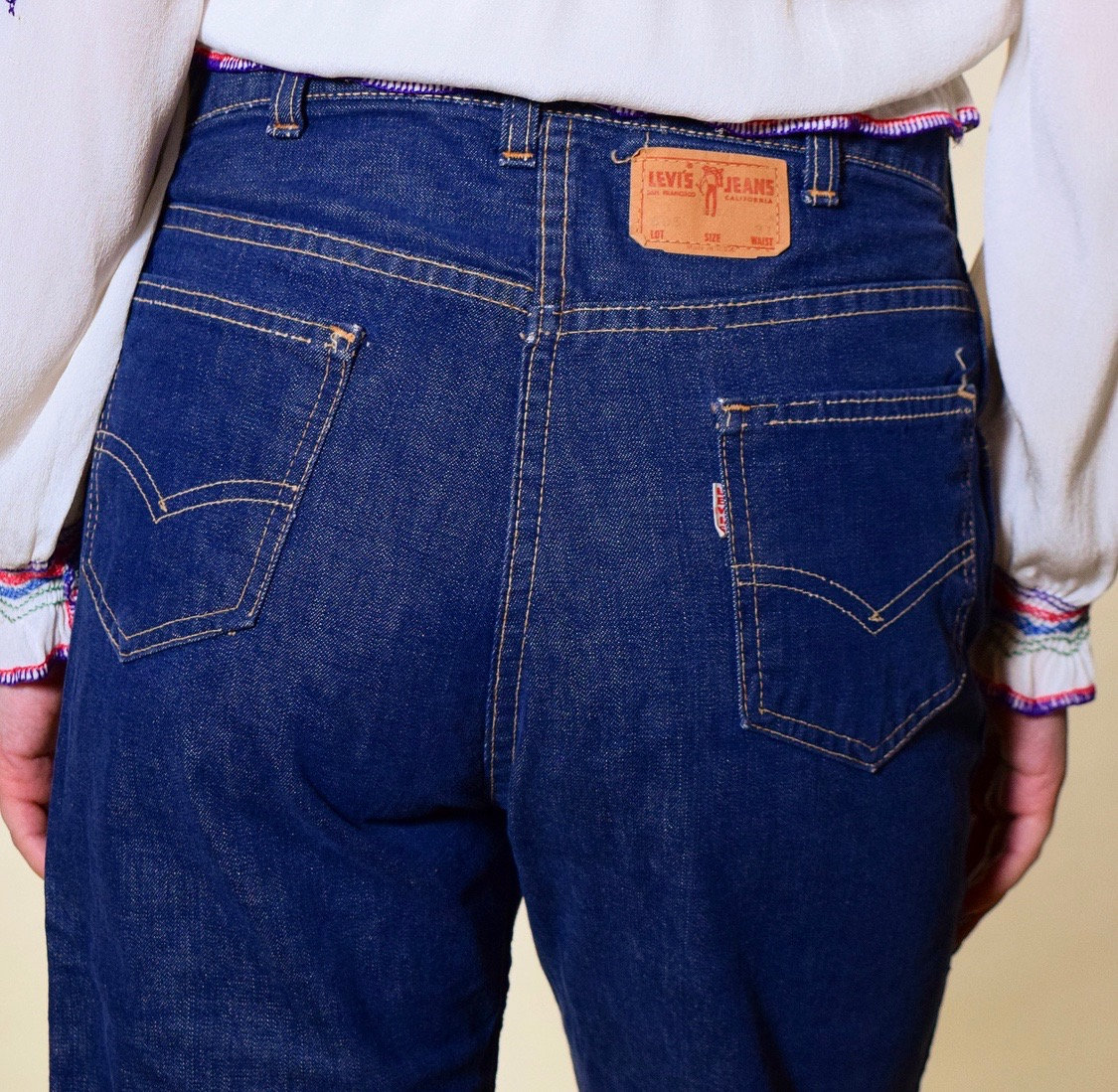 1960s RARE Big E , white tab distressed Levi's with knee patches pockets