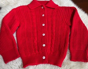 1970s kids unisex red cardigan size small 3/4t.