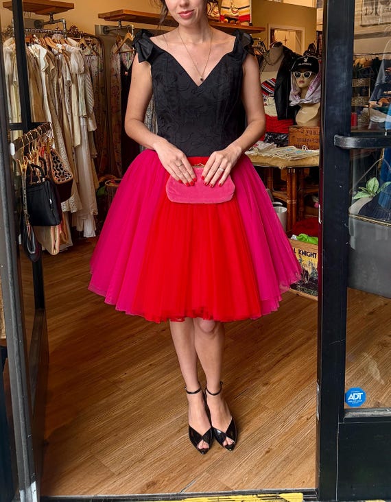 Jenny Peckham Designer Vintage Dress: Black Bodice, Tulle Skirt, 35" Length