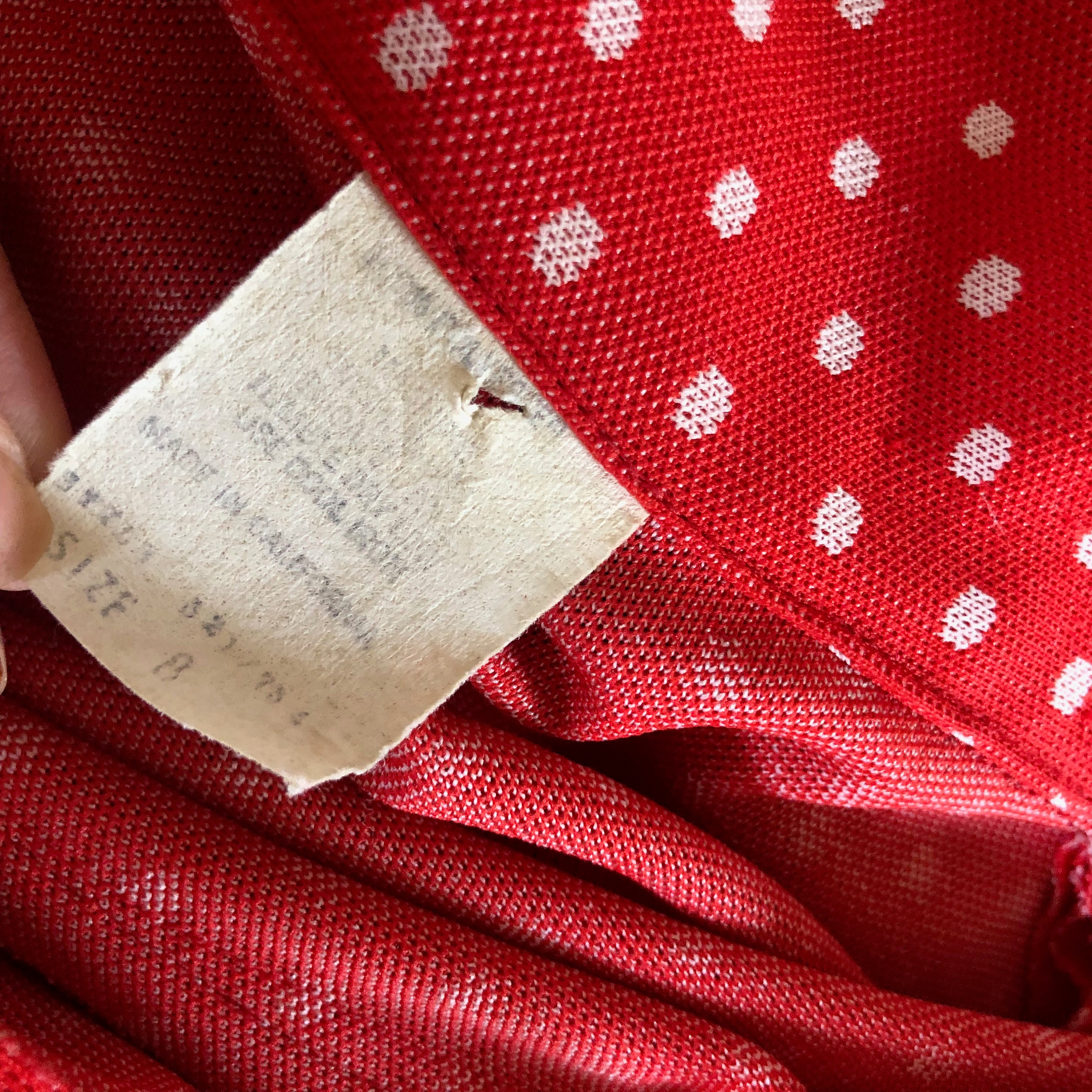 1960s vintage polyester/ knit red white polka dot button down tunic ...