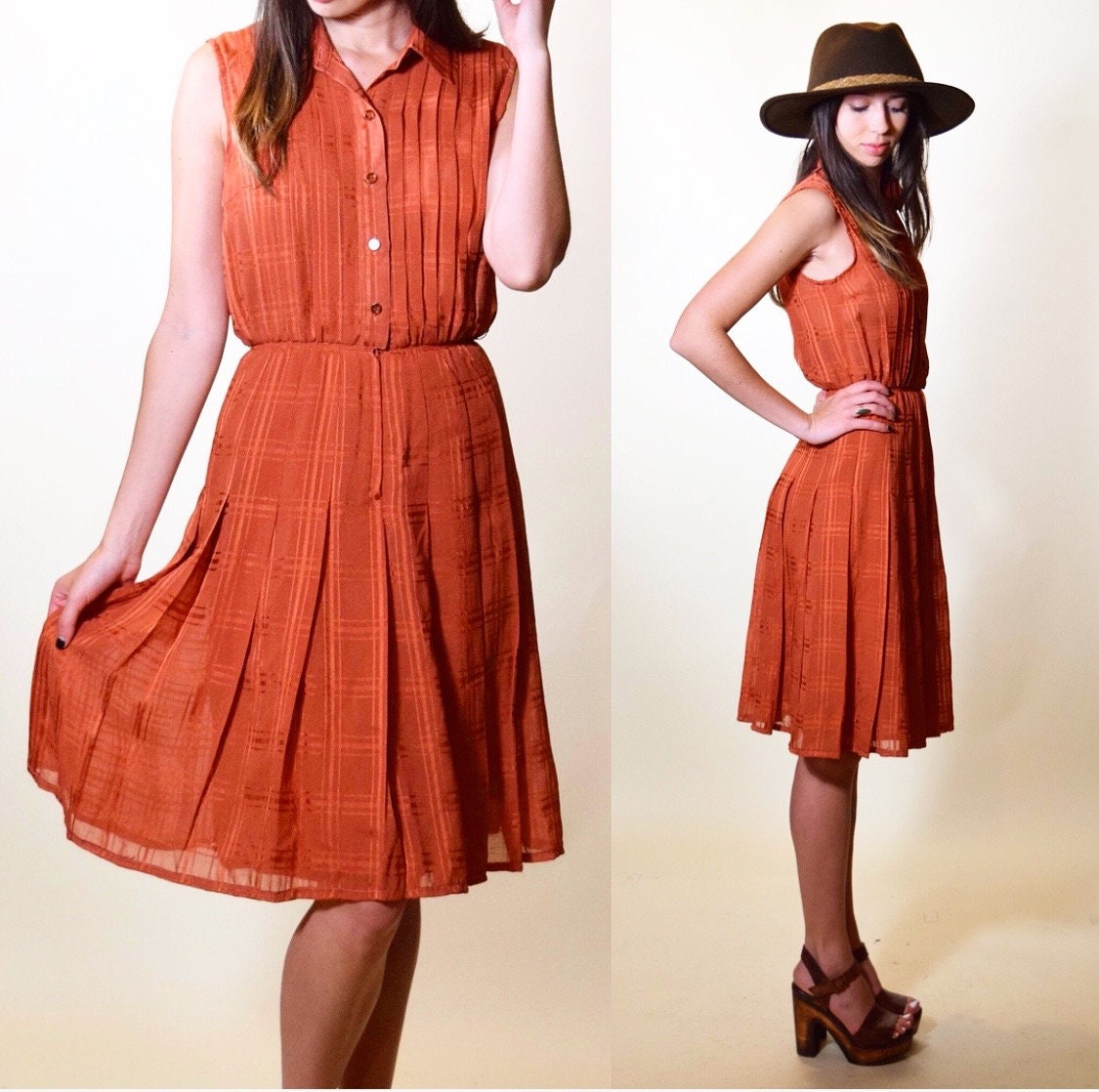 burnt orange fit and flare dress