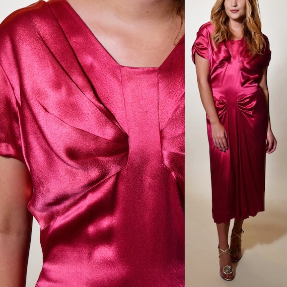 1940s vintage magenta satin type short sleeve form