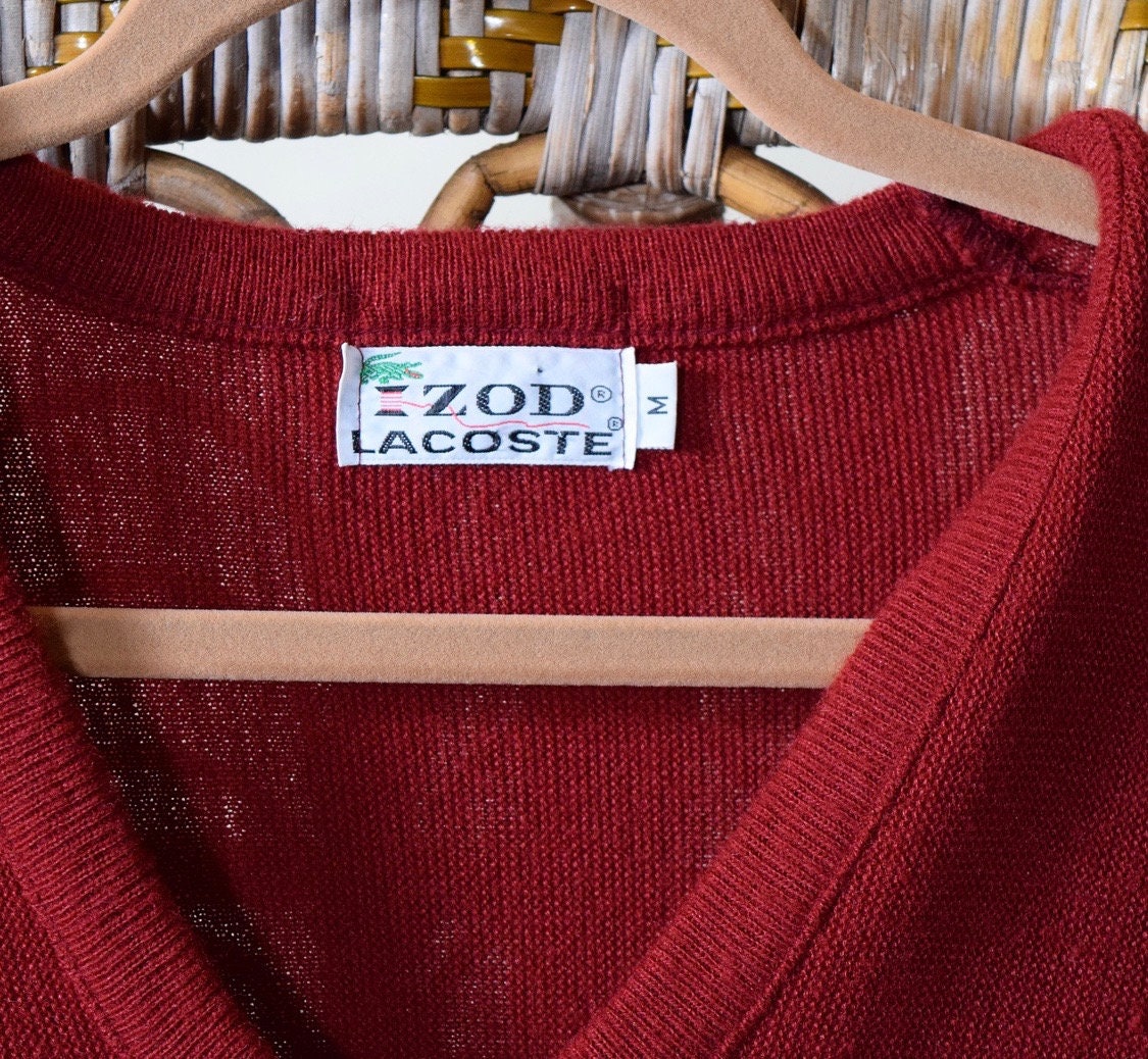 Authentic vintage IZOD LACOSTE V neck maroon red long sleeve oversized ...