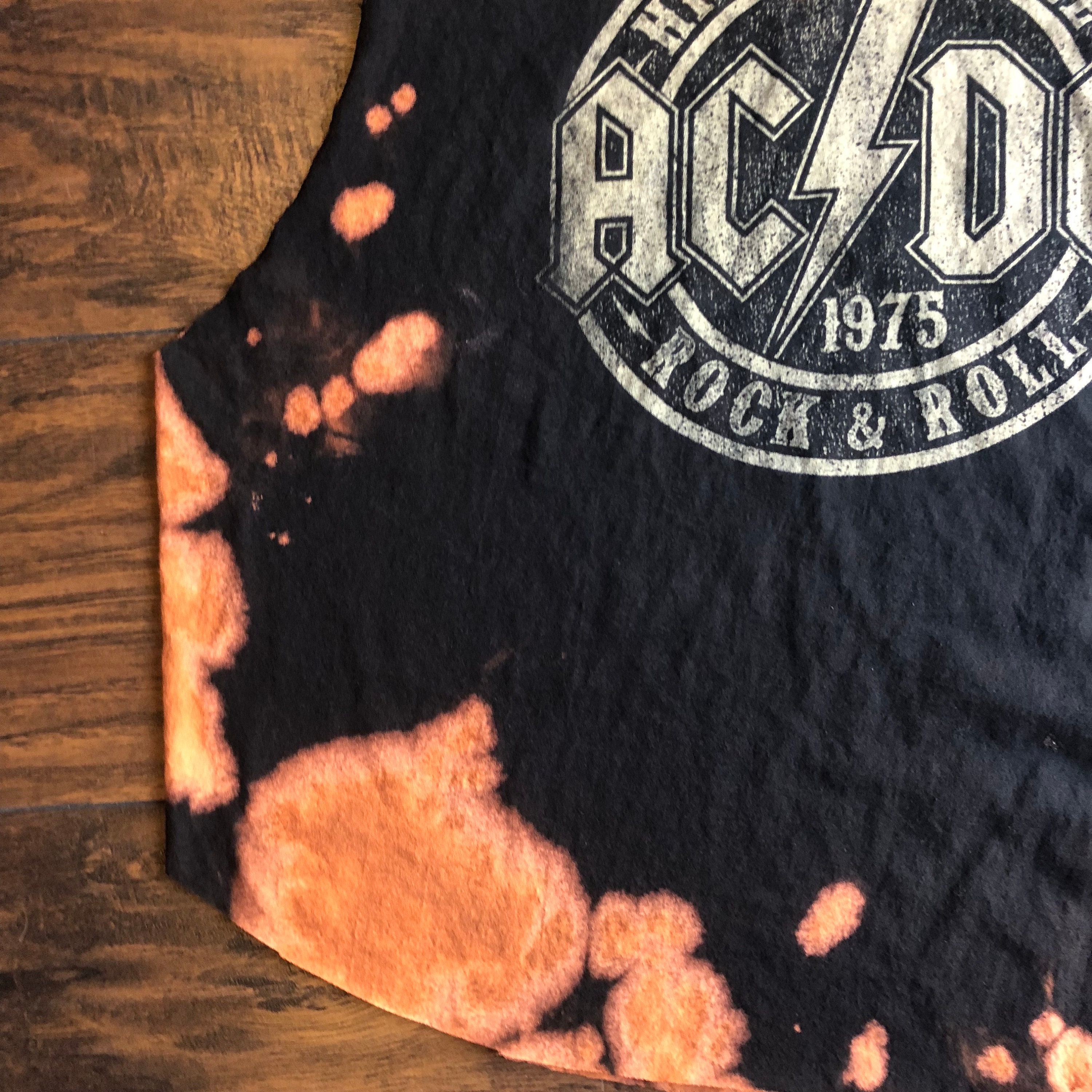 Acdc Hand Distressed One Of A Kind Acid Wash Cropped Band Tank Top