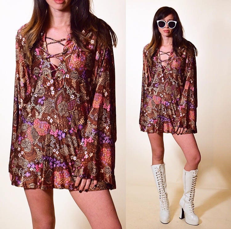 1960's authentic vintage hippie bohemian oversized lace up front tunic ...