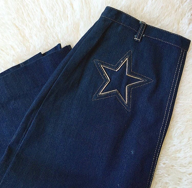 Vintage 1970's Stardust denim midi skirt with silvers star butt women's ...