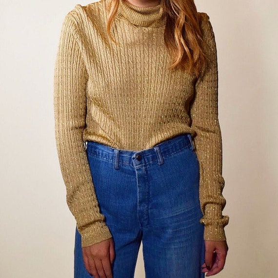 Vintage metallic gold preppy long sleeve pullover