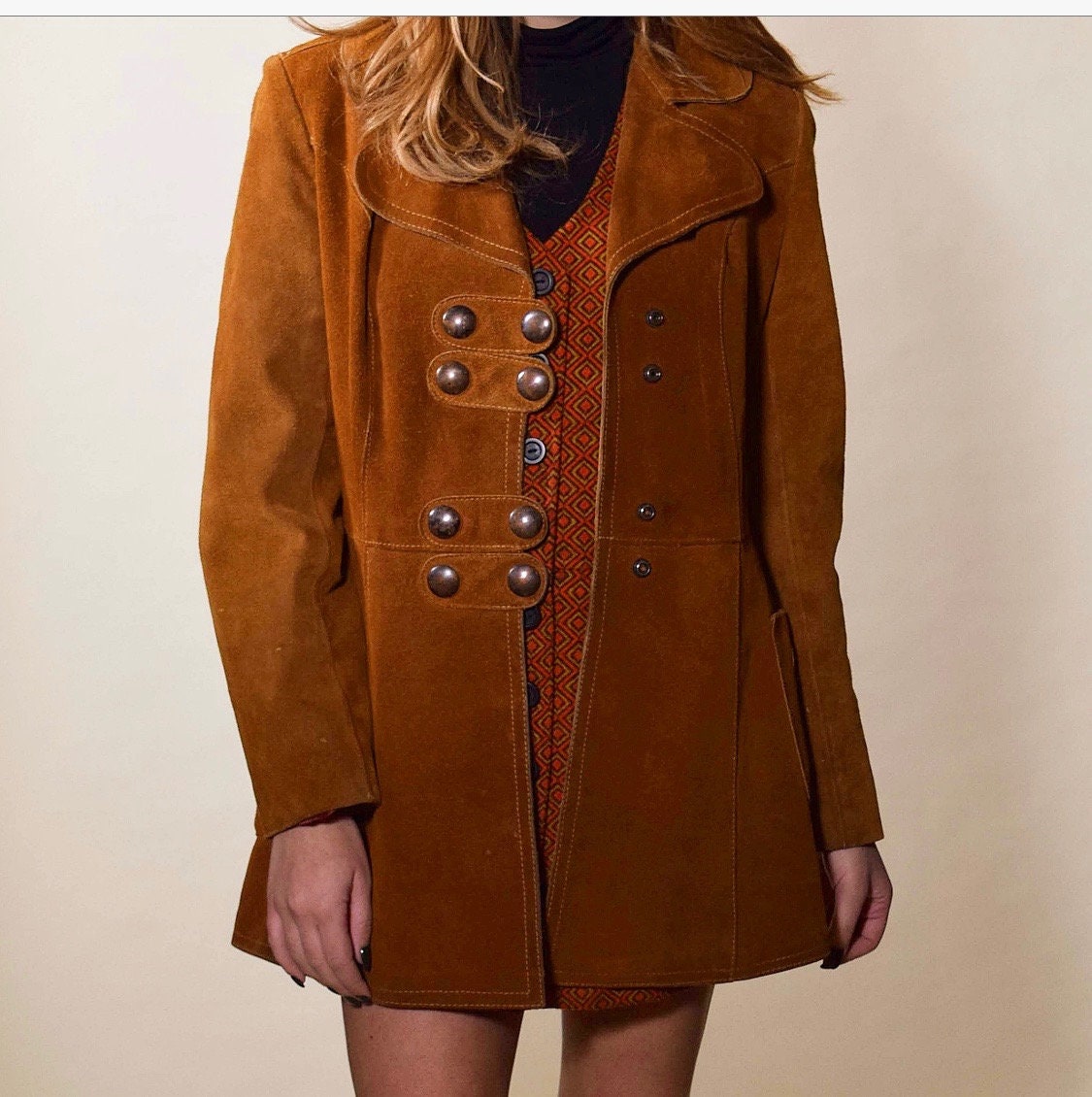 1960s RARE brown suede leather coat . women's size Small