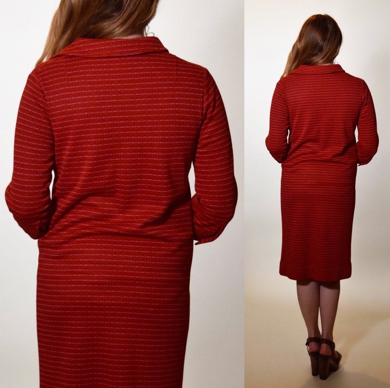 1970s preppy collared red 34 length sleeve pullover dress women/'s size small