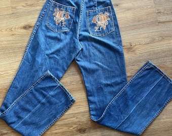 Rare 1970s denim jeans with stagecoach embroidered pockets