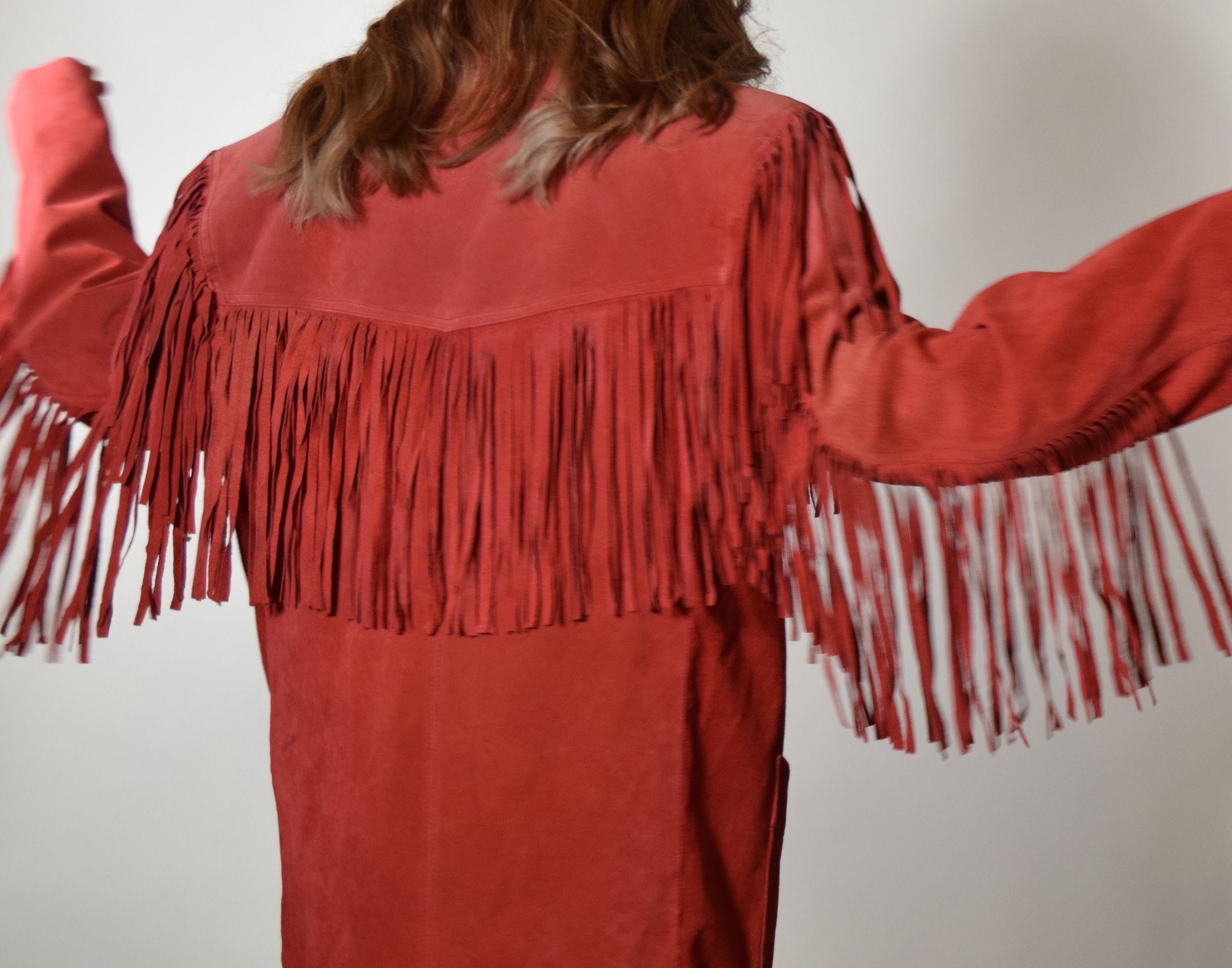1980&rsquo;s authentic vintage red suede fringe Easy Rider inspired oversized