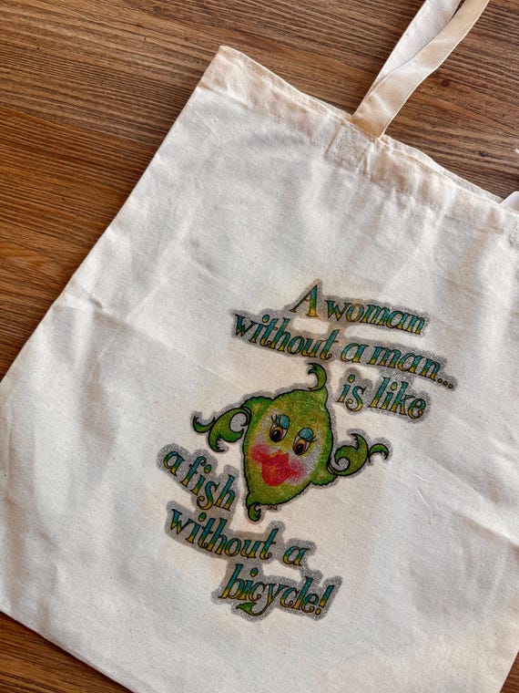 Vintage 1970s deadstock transfer on tote bag iconic womens lib quote made famous by Gloria Steinem