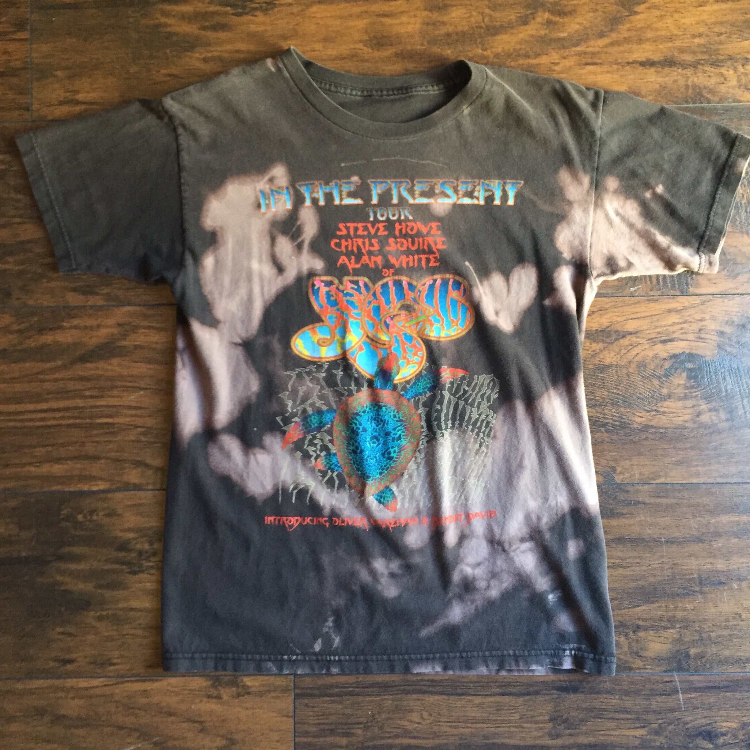 Hand distressed one of a kind YES tour acid wash band tee shirt