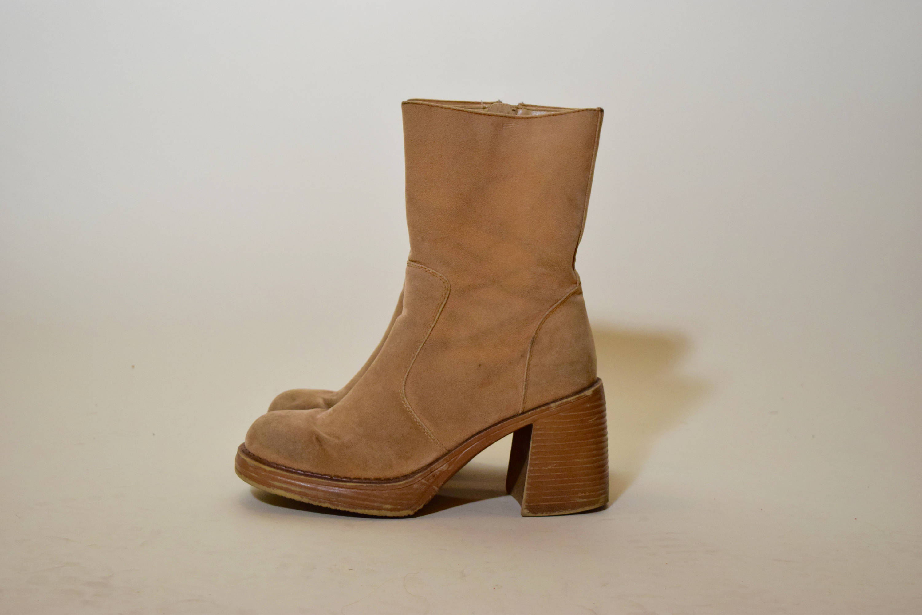 Authentic vintage classic platform tan chunky 3 heel rocker boots women ...