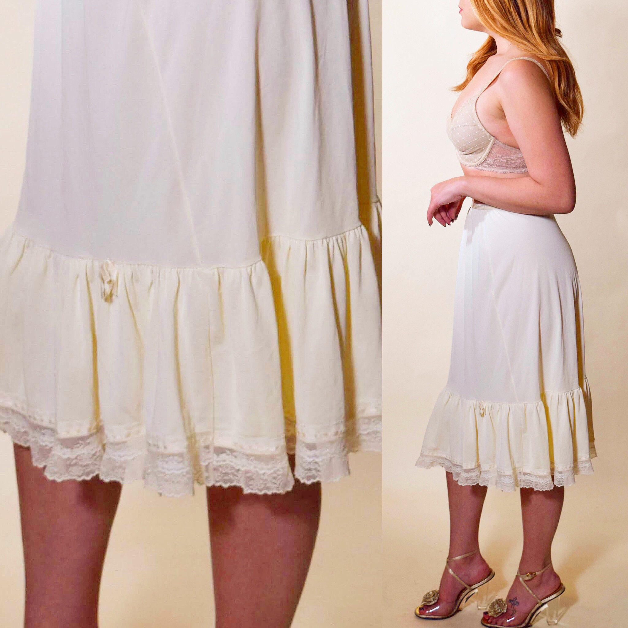 Authentic vintage off white high waisted nylon half slip skirt with