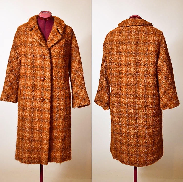 1960's vintage orange rust and brown plaid retro preppy winter wool ...