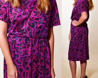 1960s-1970s authentic vintage short sleeve blouse + mid skirt psychedelic disco set women's size medium
