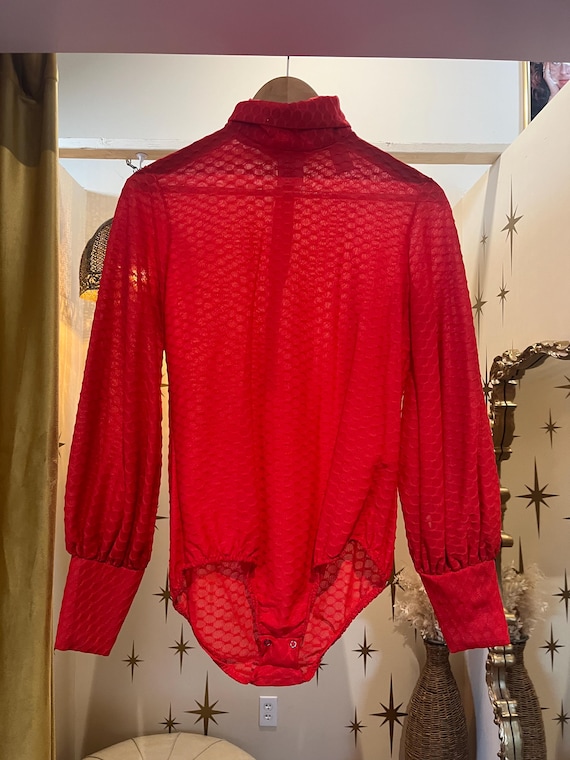 Amazing vintage red bodysuit blouse 1970s
