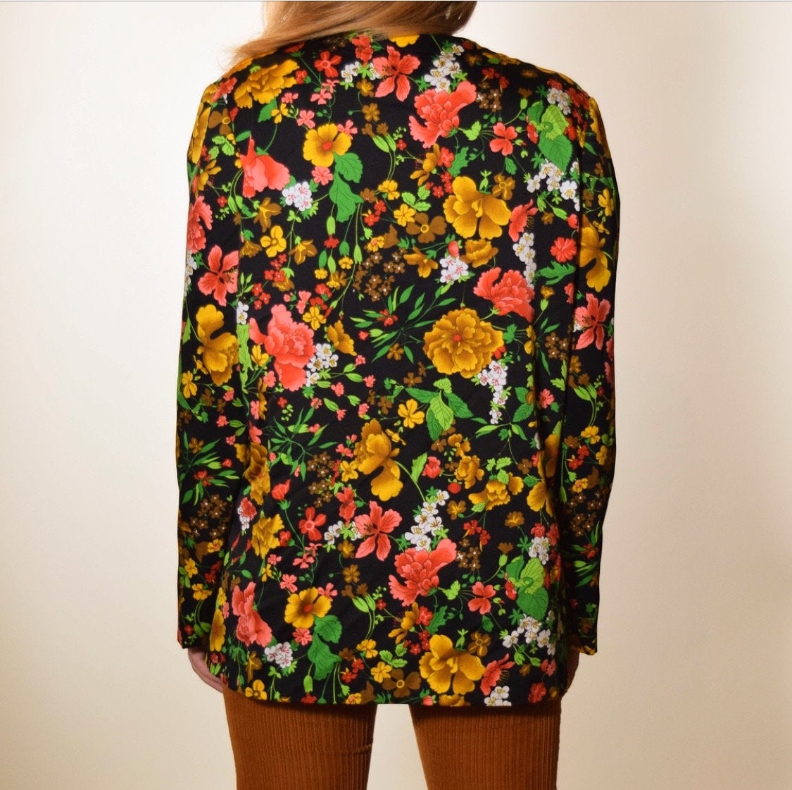 1970s authentic vintage floral lightweight open front kimono wrap