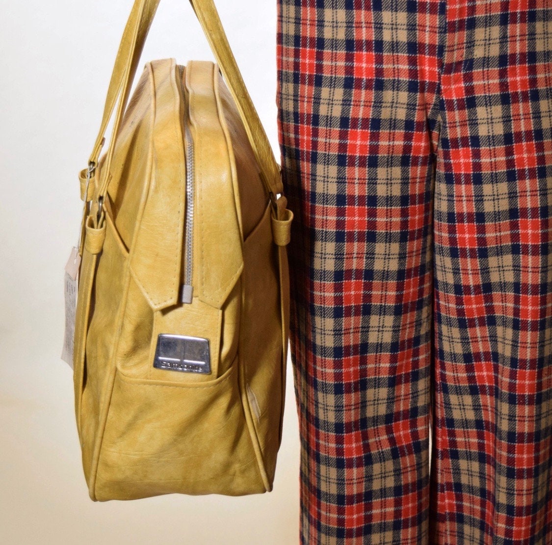 1960s vintage mustard yellow gold overnight tote bag