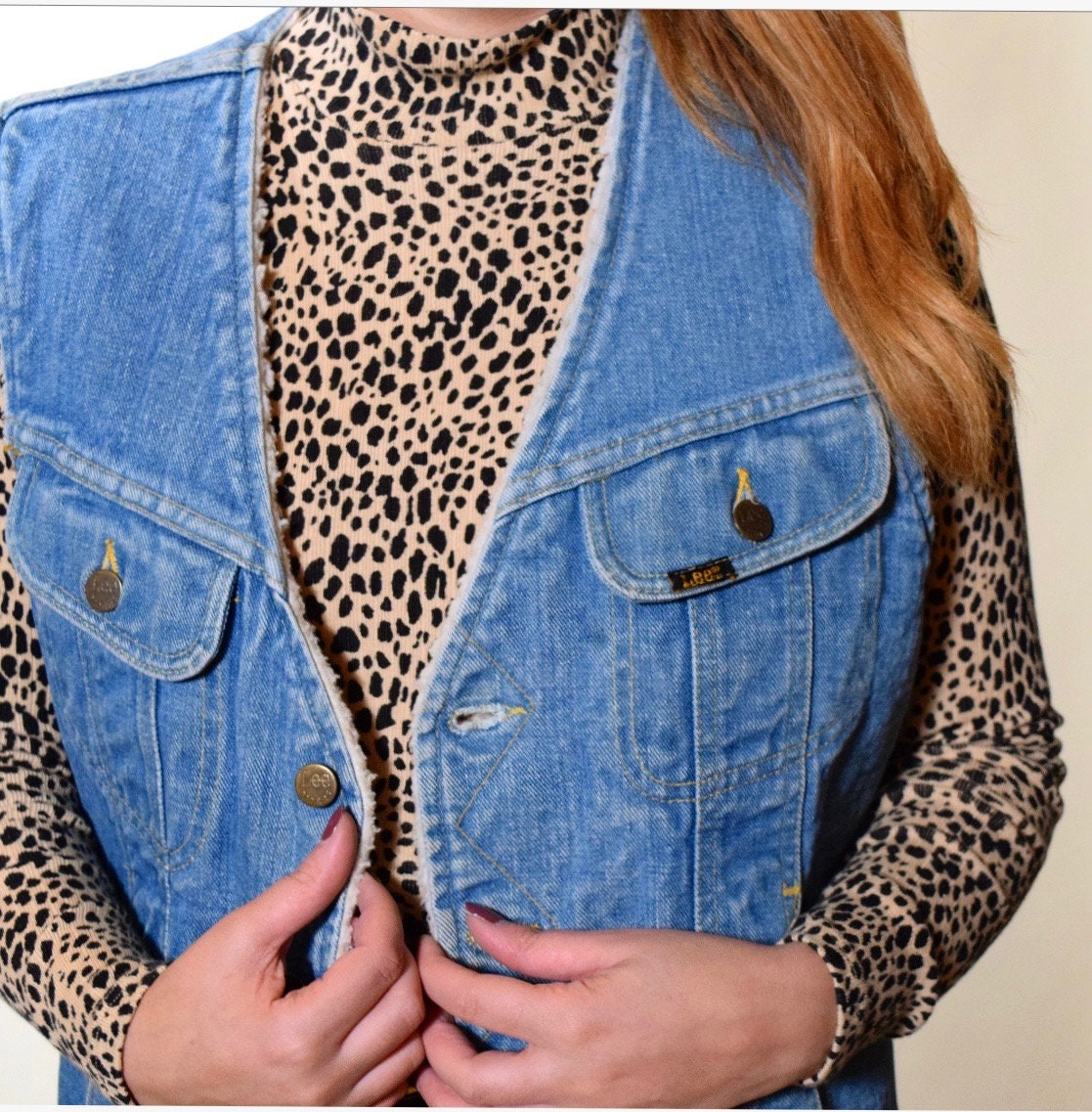1970s vintage LEE denim sherpa Storm Rider denim vest unisex medium