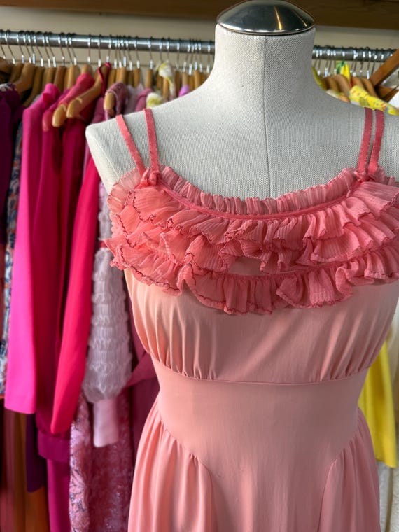 Vintage pink ruffle 1970s nightgown