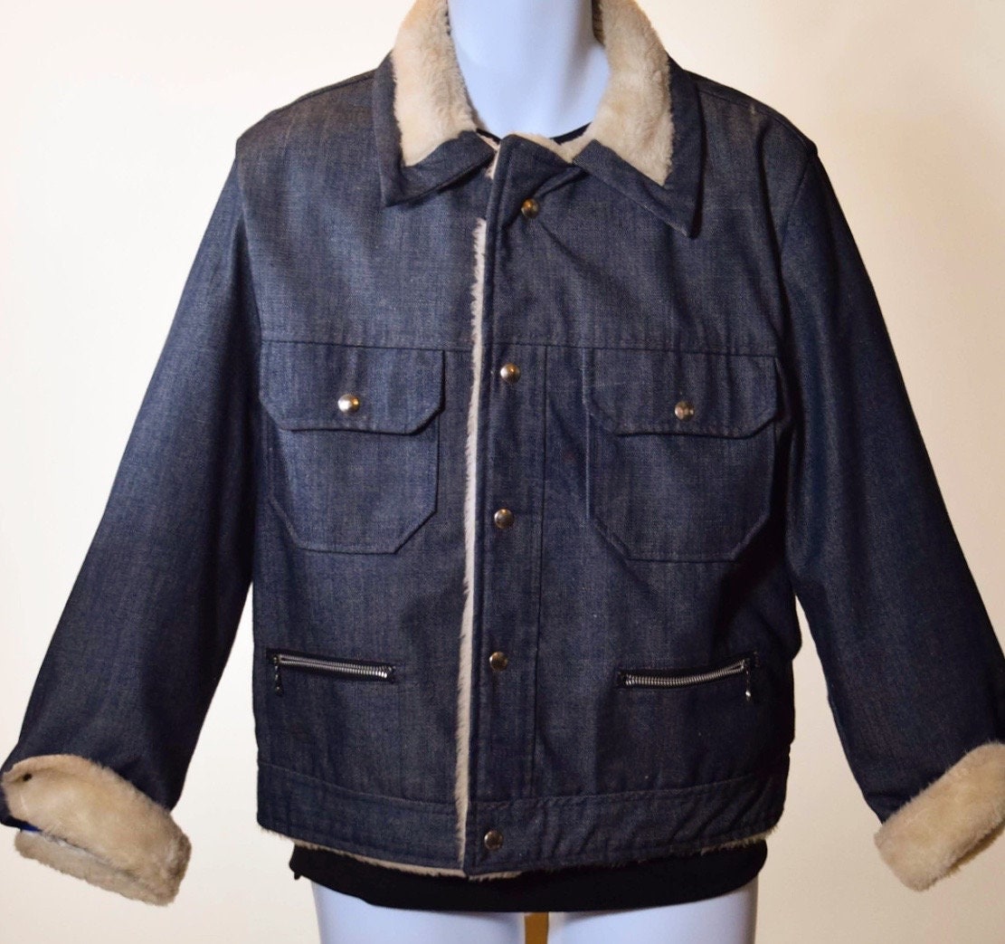 1970s authentic vintage classic denim jacket with faux fur lining ...