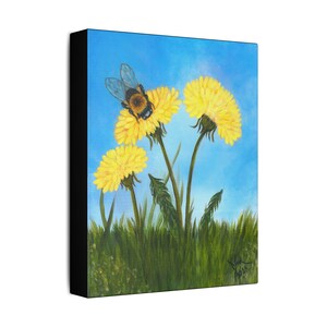 Dandelions and Bumblebee, Print on Canvas Art, Home Decor Wall Art, Landscape Painting, Gift for Art Lovers, Modern Interior Decor