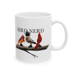 Bird Nerd Ceramic Mug, Funny Birdwatcher Gift, Tea Cup with Bird Lovers Design, Birder Coffee Mug, Ornithologist Gift, Bird Watching