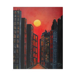 Sunset in the City, Print on Canvas Art, Home Decor Wall Art, Landscape Painting, Gift for Art Lovers, Modern Interior Decor