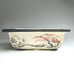 6 "Handbemalter Bonsaitopf, glasierter Keramikrechteck-Pflanzer