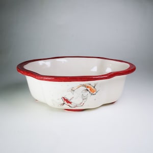 7&quot;Handpainted Bonsai Pot with Koi Fish//Ceramic Planter for Bonsai//Succulent Pot//Handmade Bonsai Pot//Glazed Ceramic Pot