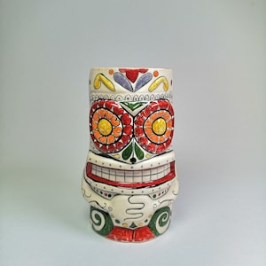 Handpainted Ceramic Tiki Mug | Hawaiian Style Cocktail Drinkware image 1