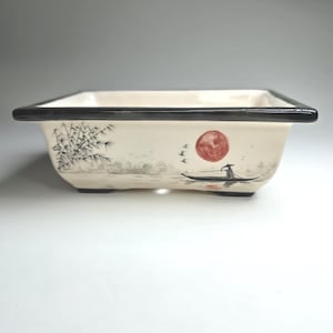 6" Hand-Painted Bonsai Pot, Glazed Ceramic Rectangle Planter