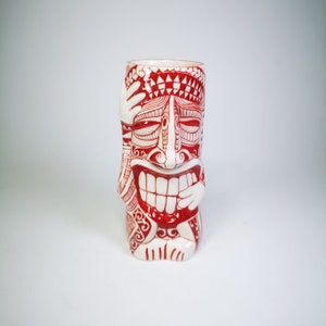 Handpainted Tiki Mug Drinkware || Tiki Style Mug || Ceramic Tiki Cups || Tiki Decor || Tiki Mugs for Cocktails or Ornament || Red Tiki